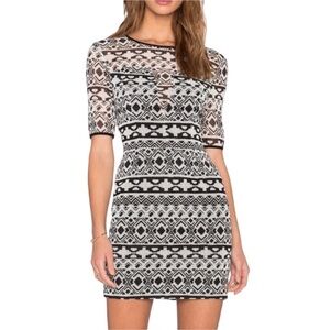 Halo Black Size 4 Black & White Geometric Lace Bodycon Dress